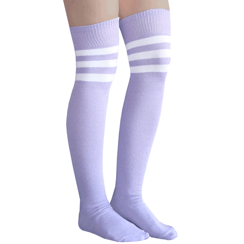 lilac colored over the knee socks with white stripes