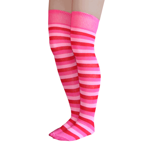 pink striped thigh highs