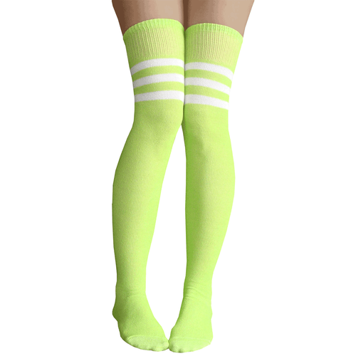 lime colored over the knee socks with white stripes