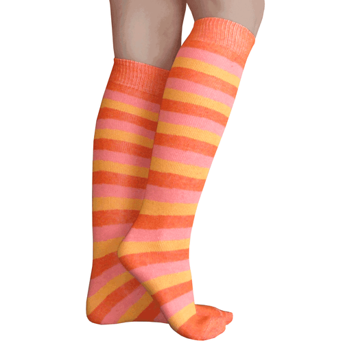 orange and pink striped knee highs