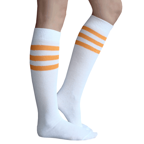 white socks with tangerine striped