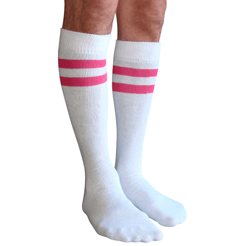 mens neon pink striped tube socks