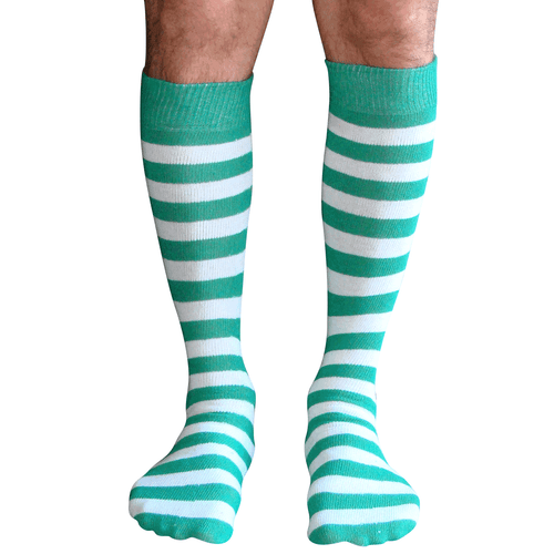 mens striped tube socks green/white