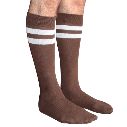 brown mens socks with white stripes