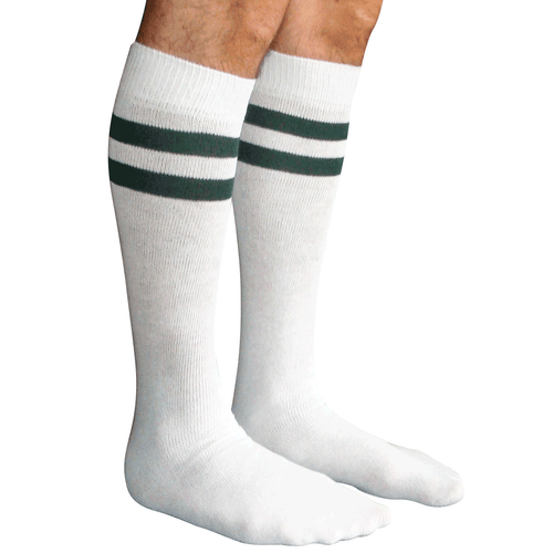 mens striped tube socks (white/dark green)
