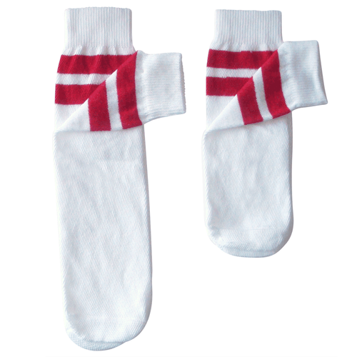 kids white tube socks with red stripes
