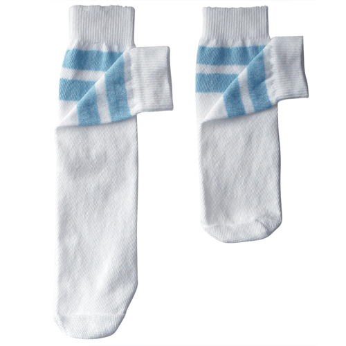 kids white and baby blue tube socks