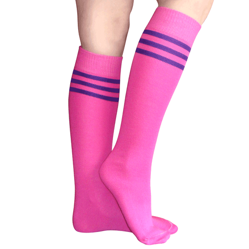 pink and purple striped tube socks