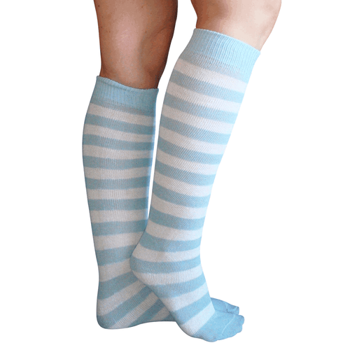 blue/white striped knee socks