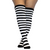 Side angle of plus size thigh high socks in black and white stripes, showing fit and heel detail.
