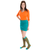 orange and teal outfit with socks