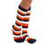 navy blue white and orange striped knee highs