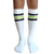 white mens tube socks with black and lime stripes