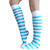 white and blue striped socks