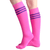 neon pink tube socks with purple stripes