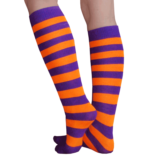 Striped White/Purple Knee High Socks