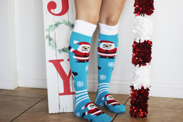 holiday themed socks with st nick