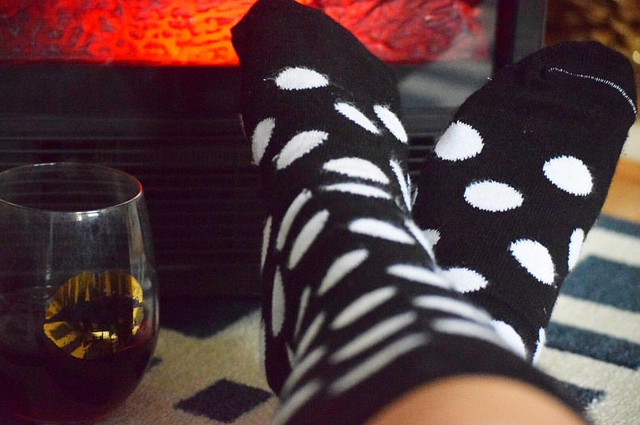 polka dot socks with thicker fabric to help against stinky feet