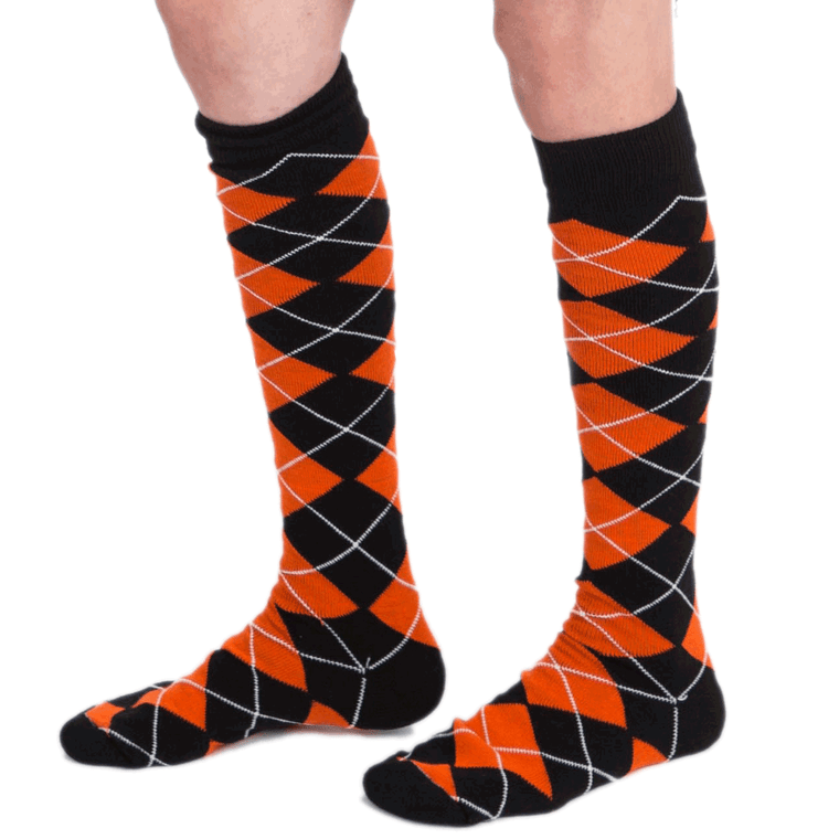 black orange argyle knee socks