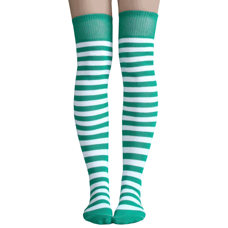 Green & White Striped Knee Highs