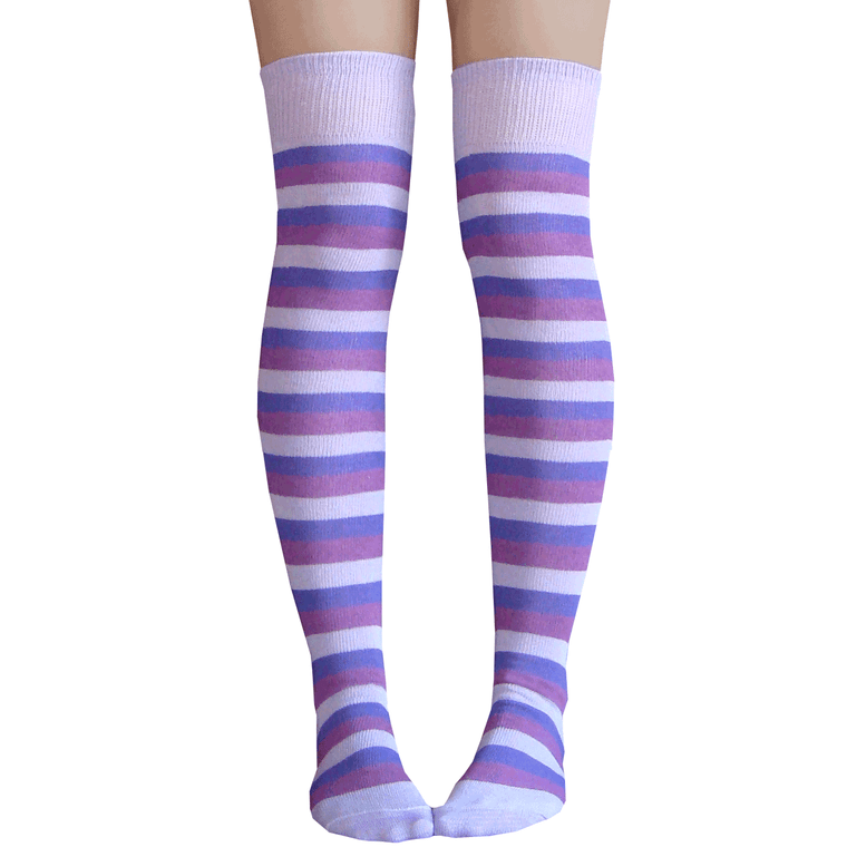 Purple Rainbow Striped Thigh Highs