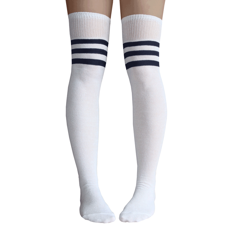 White and Navy Blue Striped Thigh Highs