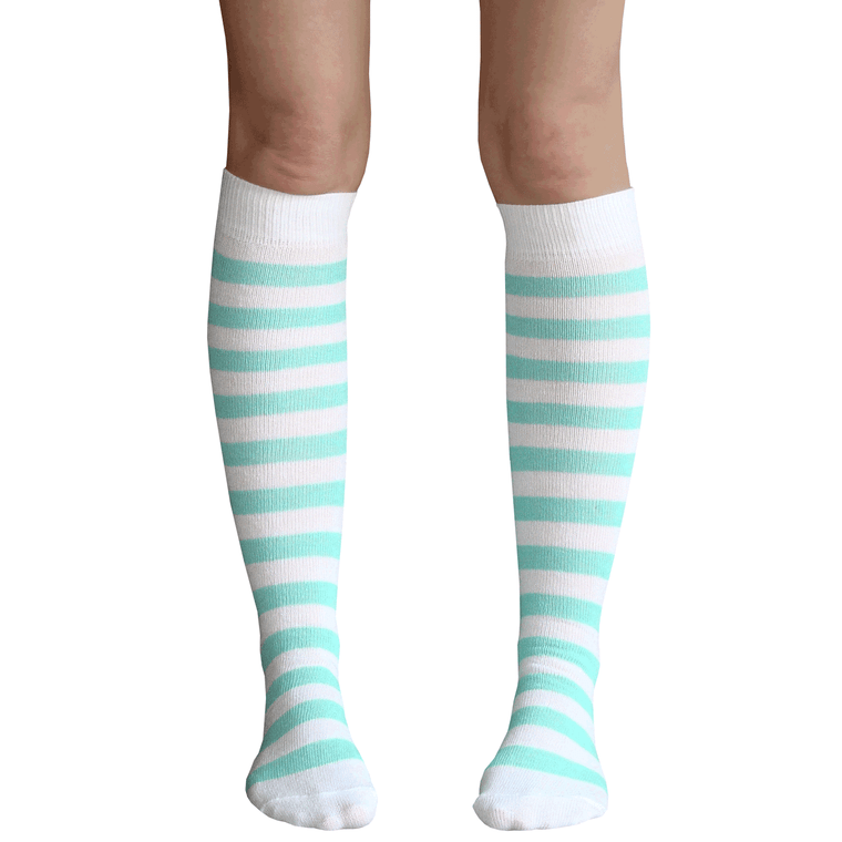 Mint Green Striped Knee Socks