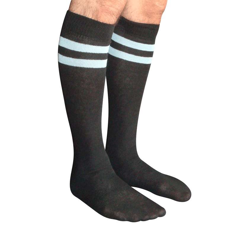 mens striped tube socks (black/blue)