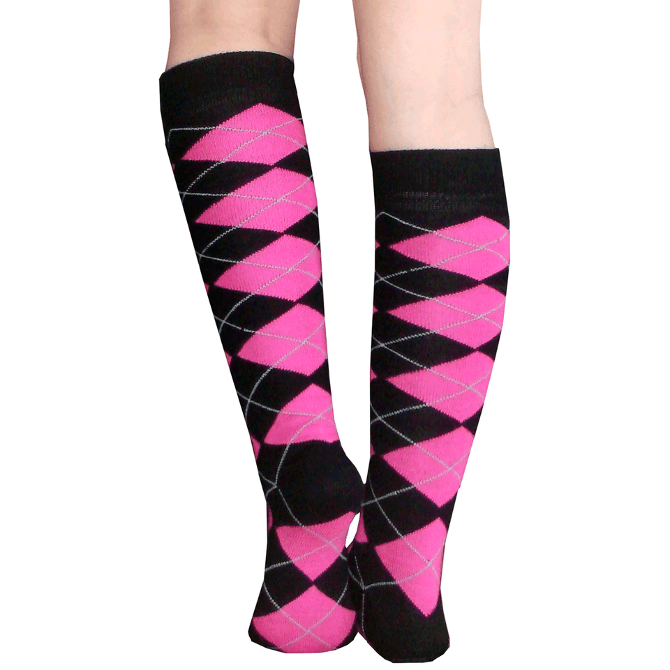 Neon Pink Argyle Socks