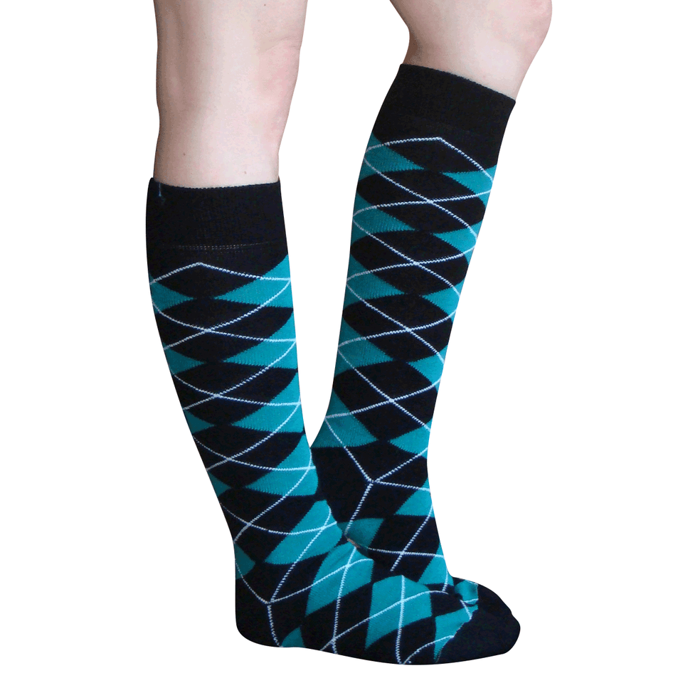 Striped Black/Teal Knee High Socks