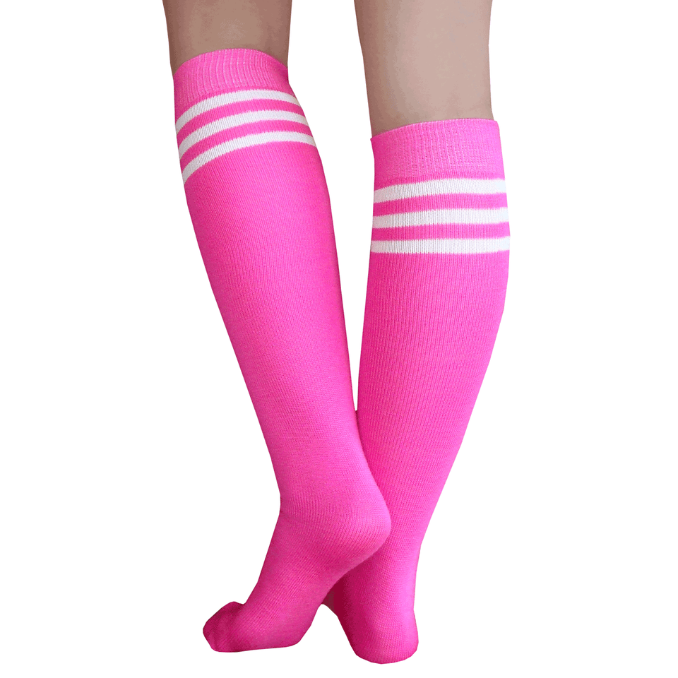 Striped Neon Pink/White Tube Socks