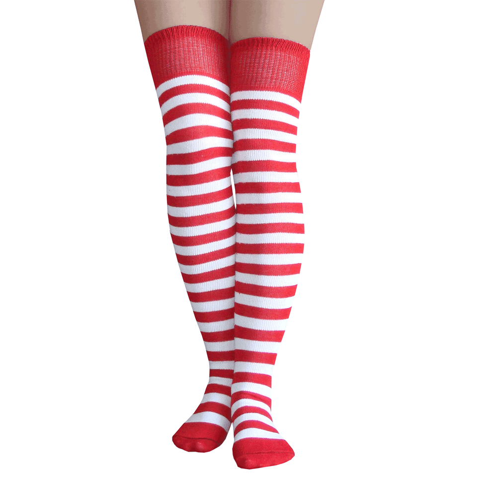 Adult Women's White Knee Highs with Red Stripes main image 0