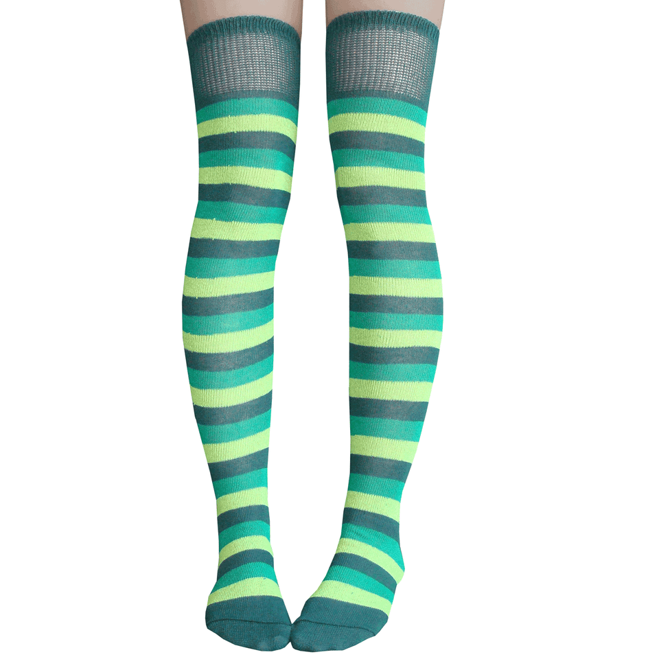 Green Rainbow Striped Thigh Highs