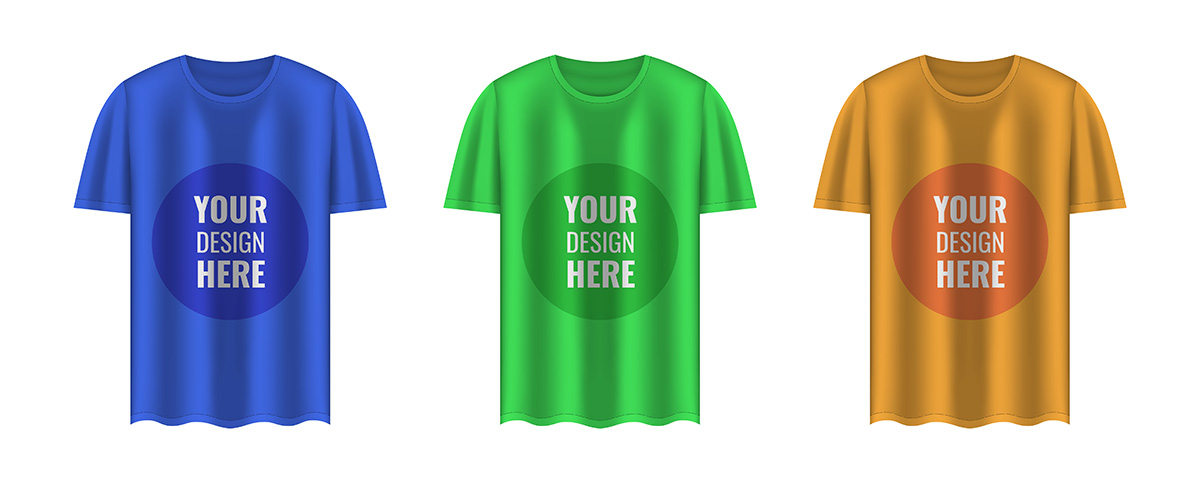 t-shirt blanks in blue, green and gold