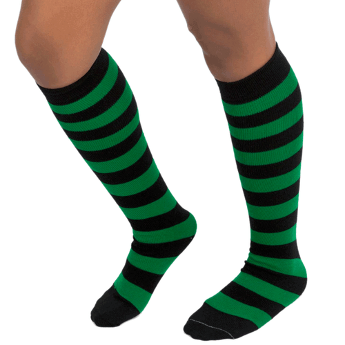 Rolling Over the Knee Socks - Striped Dark Green/Khaki (3 Sizes