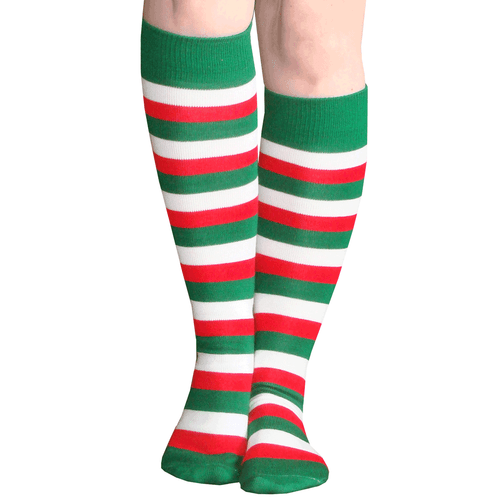 Green/White/Red Striped Socks