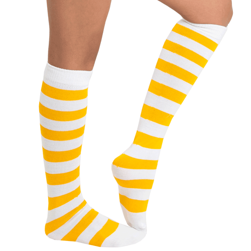 Striped White/Gold Knee High Socks - Made in USA
