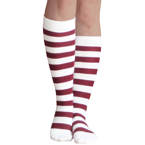 White and Maroon Striped Socks