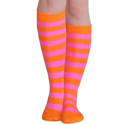 Orange & Neon Pink Striped Socks