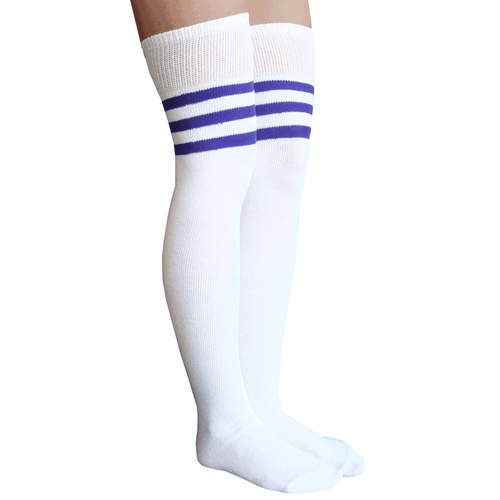 White and Purple Striped Thigh Highs