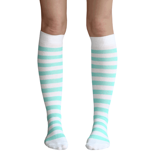 Baby Pink & Mint Green Striped Thigh Highs