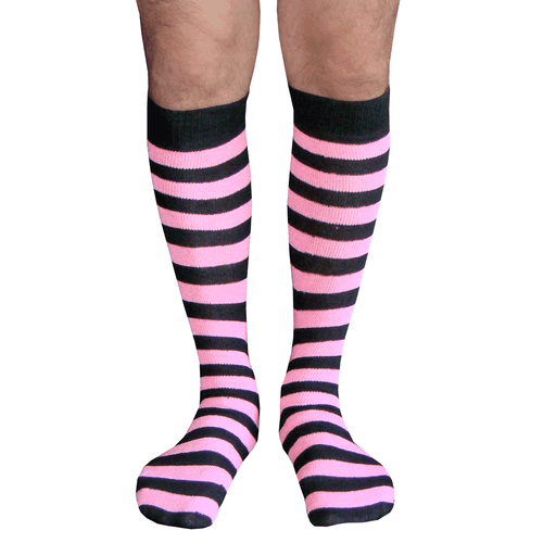 Mens Black & Light Pink Striped Socks