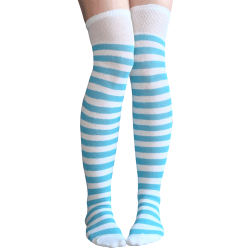 White and Blue Striped Thigh Highs