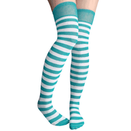 teal/white striped thigh highs