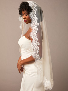 Single Fingertip Mantilla Bridal Veil | V2692SF-ML