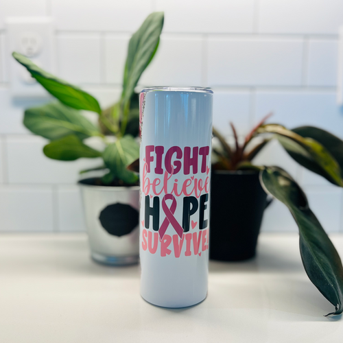 Cancer Awareness Fight Believe Hope Survive Hot/Cold Tumbler - 20 oz