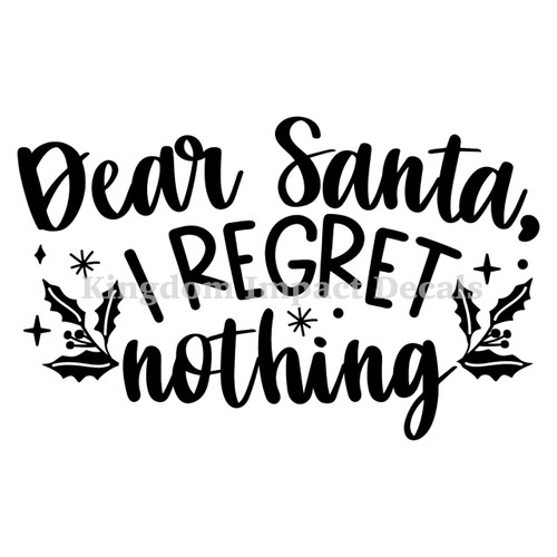 Dear Santa I Regret Nothing  Winter Iron On Vinyl Decal Transfers for T-shirts/Sweatshirts