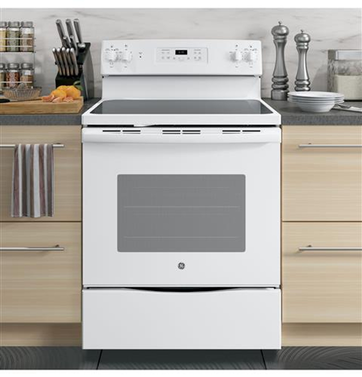 GE JB258DMWW 30 Freestanding Self-Clean Electric Range - White