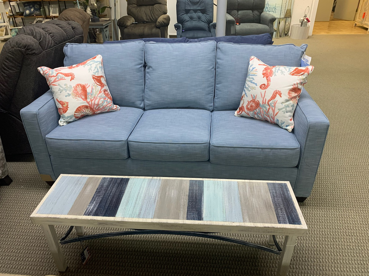 OSC 3150 Sleeper Rollo Denim Performance Fabric - Manteo Furniture