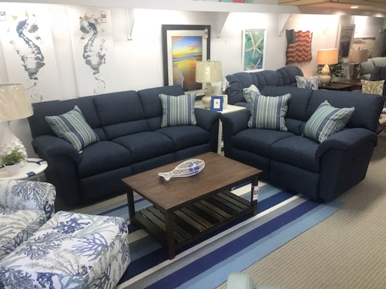 blue reclining sofa